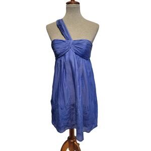 BCBG Small Maxazria Blue One Shoulder Pleated Embroider Short Dress Glam Wedding